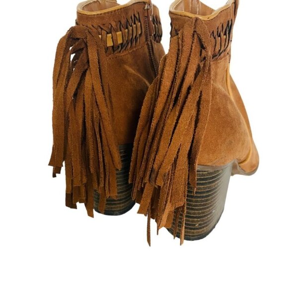Qupid Cognac Tan Western Style Fringe Ankle Booties Sz 7 - Picture 5 of 15